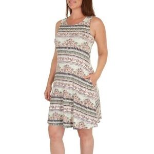 Cupio Floral Round Neck Sleeveless Swing Dress Size S Green/Pink Stretchy